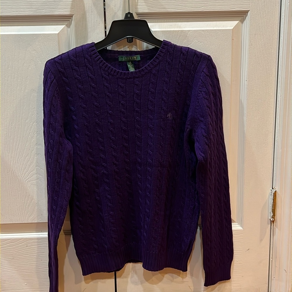 NWOT Women’s Ralph Lauren cable knit sweater deep purple color size L